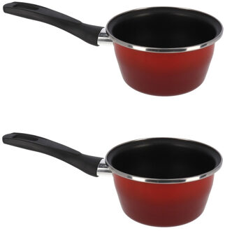 Set van 2x stuks steelpan/sauspan rood anti aanbaklaag 14 cm - Steelpannen