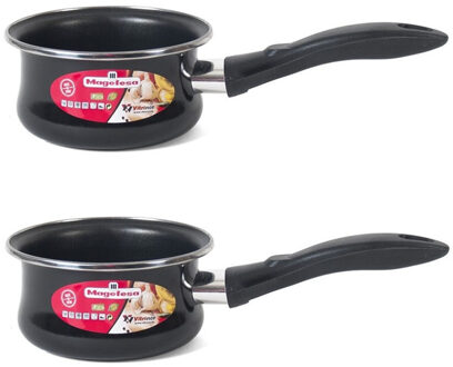 Set van 2x stuks steelpan/sauspan zwart anti aanbaklaag 14 cm