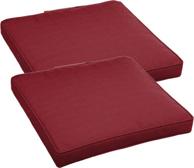 Set van 2x stuks stoelkussens voor binnen en buiten in de kleur bordeaux rood 40 x 40 x 4 cm - tuinstoelkussens