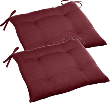 Set van 2x stuks stoelkussens voor binnen en buiten in de kleur bordeaux rood 40 x 40 x 4 cm - tuinstoelkussens