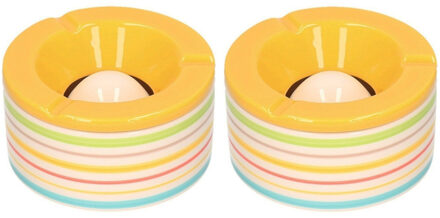 Set van 2x stuks terras asbakken/stormasbakken rond keramiek 14 x 7,5 cm geel met streep