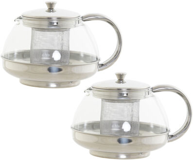 Set van 2x stuks theepotten van glas en RVS 1050 ml met filter/infuser en handvat
