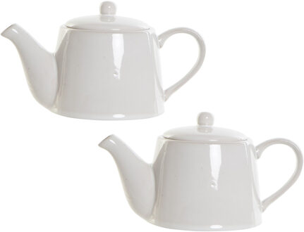 Set van 2x stuks theepotten van wit porselein 1100 ml met handvat
