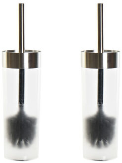 Set van 2x stuks toiletborstel wit transparant met houder van kunststof 35 cm