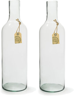 Set van 2x stuks transparante fles vaas/vazen van eco glas 15 x 53 cm - Vazen