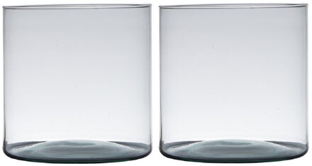 Set van 2x stuks transparante home-basics cylinder vorm vaas/vazen van gerecycled glas 19 x 19 cm