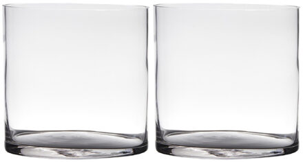 Set van 2x stuks transparante home-basics cylinder vorm vaas/vazen van glas 19 x 19 cm - Vazen