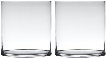 Set van 2x stuks transparante home-basics cylinder vorm vaas/vazen van glas 30 x 25 cm