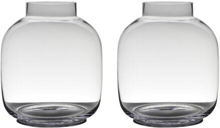 Set van 2x stuks transparante luxe grote vaas/vazen van glas 29 x 26 cm