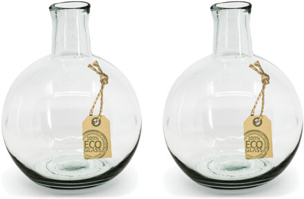 Set van 2x stuks transparante ronde fles vaas/vazen van eco glas 18 x 24 cm