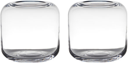 Set van 2x stuks transparante ronde vaas/vazen van glas 21 x 21 cm