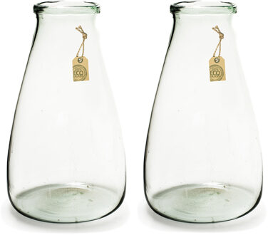 Set van 2x stuks transparante trechter vaas/vazen van eco glas 24 x 40 cm