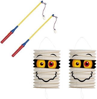 Set van 2x stuks treklampion 16 cm mummie inclusief lampionstokjes