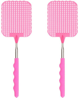 Set van 2x stuks uitschuifbare vliegenmeppers roze 66 cm