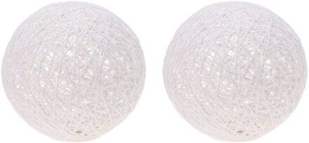 Set van 2x stuks verlichte decoratie bollen wit glitter 20 cm met 20 warm witte lampjes