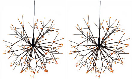 Set van 2x stuks verlichte figuren hangdecoratie lichtbol/decoratie bol zwart met warm wit licht 30 - kerstverlichting f