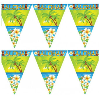 Set van 2x stuks vlaggenlijnen Hawaii Aloha thema 5 meter - Tropische feestartikelen versieringen