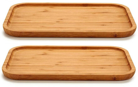 Set Van 2x Stuks Voedsel/hapjes Serveerplank Van Bamboe 30 X 20 Cm Met Rand - Serveerplanken Bruin