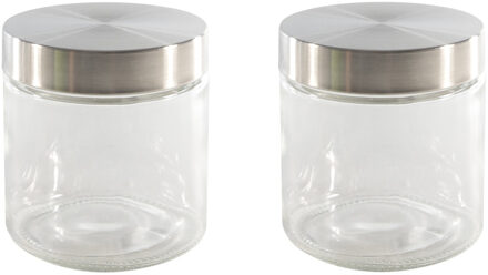 Set van 2x stuks voorraadpotten/bewaarpotten 750 ml glas met Rvs deksel - Voorraadpot Zilverkleurig