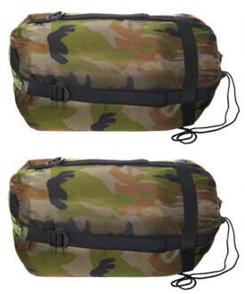 Set van 2x stuks warme 1 persoons mummie slaapzakken met camouflage/leger print 230 x 80 cm - Kamperen en outdoor artikelen - Mummieslaapzakken