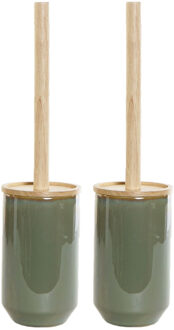 Set van 2x stuks wc/toiletborstels 42 cm met toiletborstelhouder groen geglazuurd