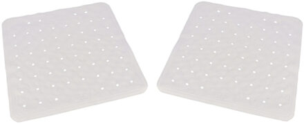 Set van 2x stuks witte anti-slip badmat/douchemat 54 x 54 cm vierkant -Douchecabine mat - Grip mat voor in douche of bad