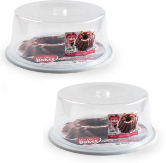 Set van 2x stuks witte ronde taart bewaardoos groot 32 x 15 cm