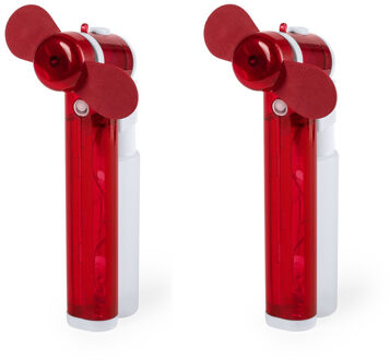 Set van 2x stuks zak ventilator/waaier rood met water verstuiver - Mini hand ventilators van 16 cm