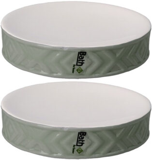 Set van 2x stuks zeephouders/zeepbakjes groen/wit keramiek 10 cm - Toilet/badkamer/keuken accessoires