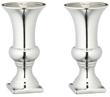 Set van 2x stuks zilveren vaas/vazen kelkvormig 25 x 13 cm - Vazen Zilverkleurig