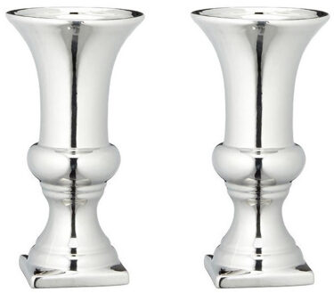 Set van 2x stuks zilveren vaas/vazen kelkvormig 30 x 16 cm - Vazen Zilverkleurig