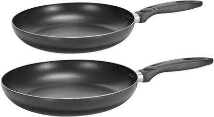 Set van 2x stuks zwarte aluminium koekenpannen met dubbele anti aanbak laag 20 en 28 cm