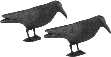 Set van 2x stuks zwarte horror decoratie raven/kraaien 38 cm - Feestdecoratievoorwerp