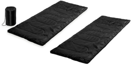 Set van 2x stuks zwarte kampeer 1 persoons slaapzakken dekenmodel 75 x 185 cm - Kamperen en outdoor artikelen kampeerslaapzakken