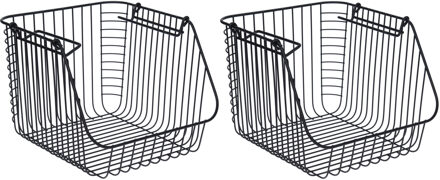 Set van 2x stuks zwarte opberg/opruim mandjes stapelbaar 29 x 27 x 21 cm