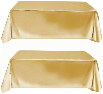 Set van 2x tafelkleed/tafellaken polyester folie metallic goud 140 x 275 cm - Tafellakens Goudkleurig