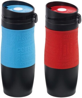 Set van 2x Thermosbekers - warmhoud bekers - blauw en rood - 380 ml - Isolerende drinkbekers