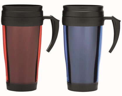 Set van 2x Thermosbekers - warmhoud bekers - rood en blauw - 400 ml - Isolerende drinkbekers