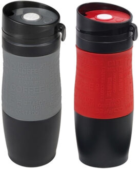 Set van 2x Thermosbekers - warmhoud bekers - rood en grijs - 380 ml - Isolerende drinkbekers