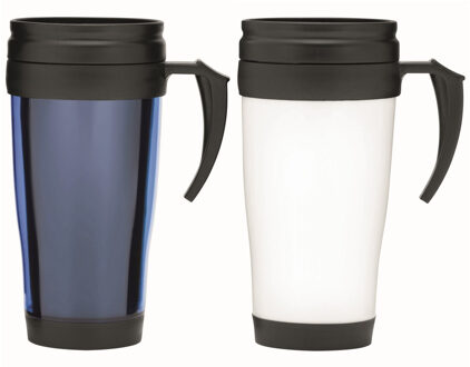 Set van 2x Thermosbekers - warmhoud bekers - rood en wit - 400 ml - Isolerende drinkbekers