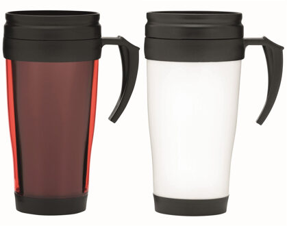 Set van 2x Thermosbekers - warmhoud bekers - rood en wit - 400 ml - Isolerende drinkbekers
