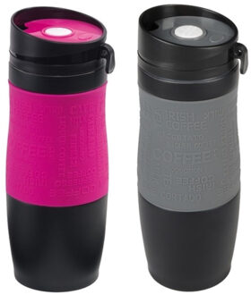 Set van 2x Thermosbekers - warmhoud bekers - roze en grijs - 380 ml - Isolerende drinkbekers