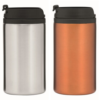 Set van 2x Thermosbekers - warmhoud bekers - zilver en oranje - 290 ml - Isolerende drinkbekers