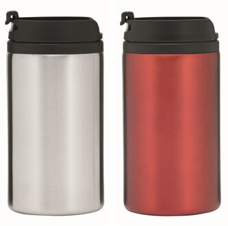 Set van 2x Thermosbekers - warmhoud bekers - zilver en rood - 290 ml - Isolerende drinkbekers