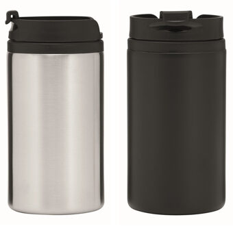 Set van 2x Thermosbekers - warmhoud bekers - zilver en zwart - 290 ml - Isolerende drinkbekers
