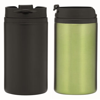Set van 2x Thermosbekers - warmhoud bekers - zwart en groen - 290 ml - Isolerende drinkbekers
