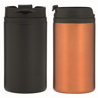 Set van 2x Thermosbekers - warmhoud bekers - zwart en oranje - 290 ml - Isolerende drinkbekers