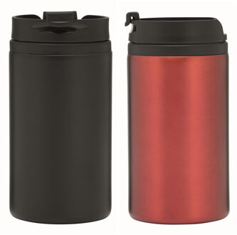 Set van 2x Thermosbekers - warmhoud bekers - zwart en rood - 290 ml - Isolerende drinkbekers