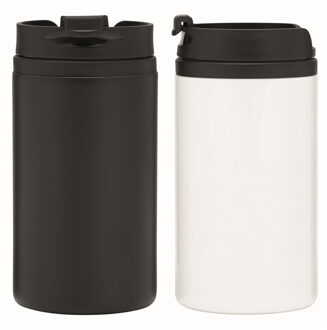 Set van 2x Thermosbekers - warmhoud bekers - zwart en wit - 290 ml - Isolerende drinkbekers