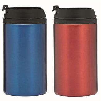 Set van 2x Thermosbekers/warmhoudbekers blauw en rood 290 ml